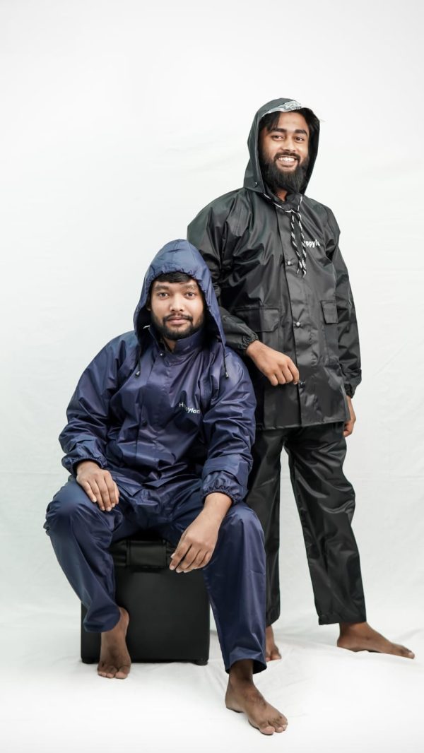 100% water proof high quality rain coat with pant. (happylon) black