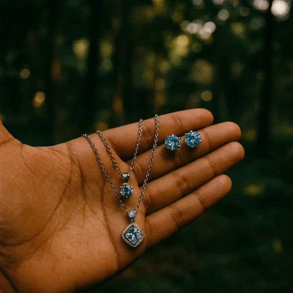 necklace with matching radiant crystal stud earrings.
