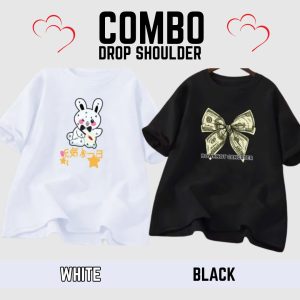 2 pcs combo lovely drop shoulder t shirt for women