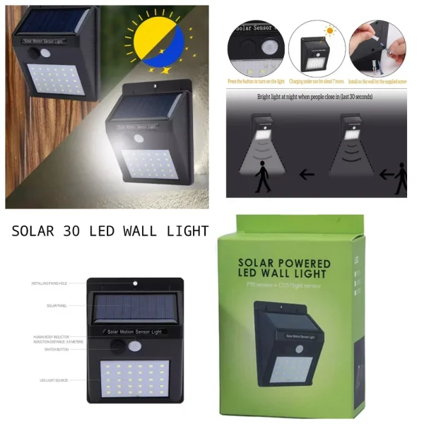 solar power 30 led pir motion sensor waterproof wall light