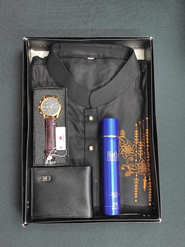 printed panjabi+ wallet+ olevs belt watch+ perfume combo pack