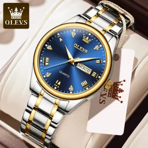 olevs 5563 luxury fashion round women’s watch – silver & blue