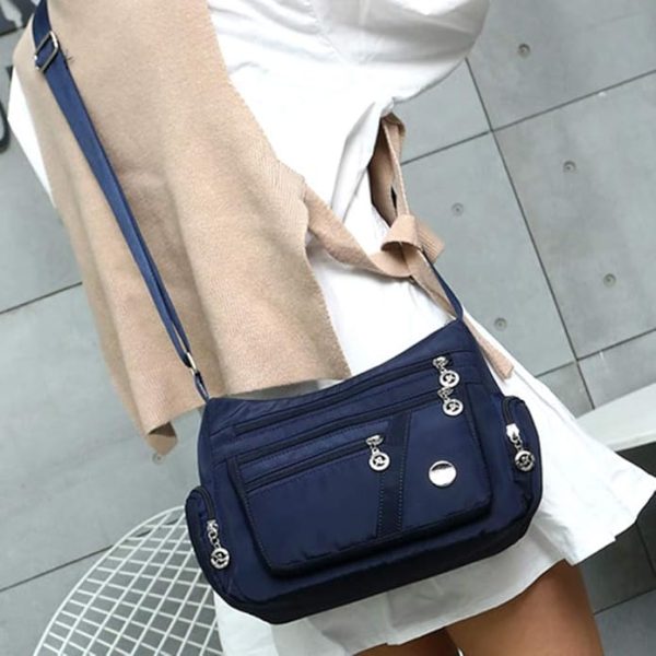 women’s nylon waterproof large capacity crossbody bag (blue)