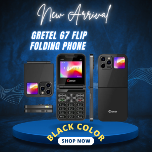 gretel g7 flip folding phone dual display caseing (black)