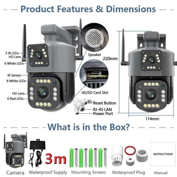 speed x ip camera wifi wireless 2mp + 2mp hd dual lens ptz + still cctv surveillance outdoor wifi camera