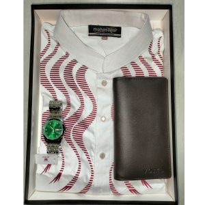 cotton printed punjabi + premium watch + leather wallet combo pack