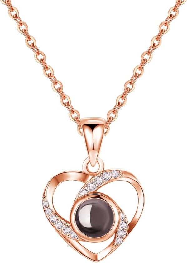 pure silver heart projection 100 hundred languages i love you necklace pendant