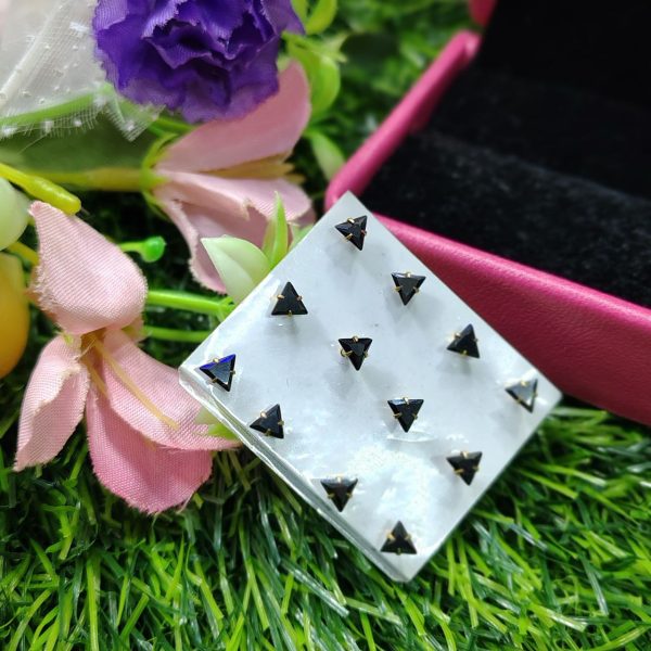 tiny crystal triangle earrings | black nose pin