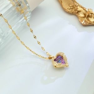 colorful ocean heart pendant titanium steel necklace female korean version
