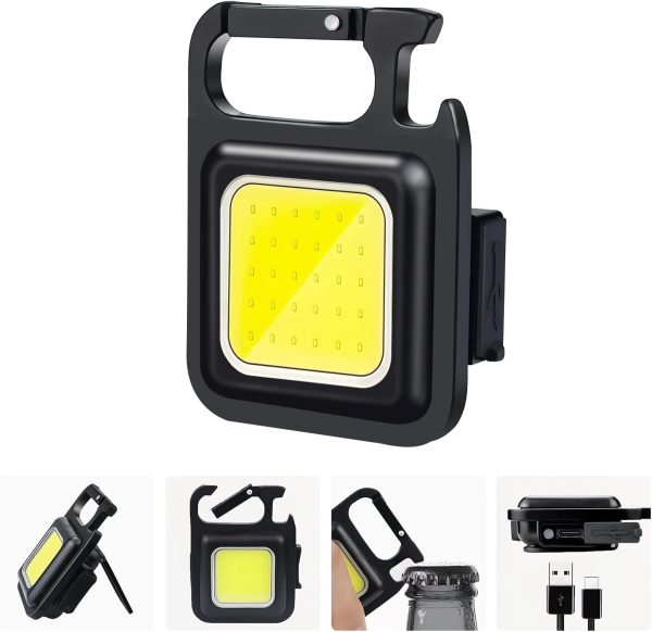 multi functional outdoor keychain light with 800lm cob and 3 lighting modes, for camping, hiking and emergencies