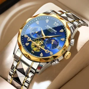 binbond b1236 brand fashion tourbillon dial quartz watches men’s luxury stainless steel + free chain cutter @ battery .