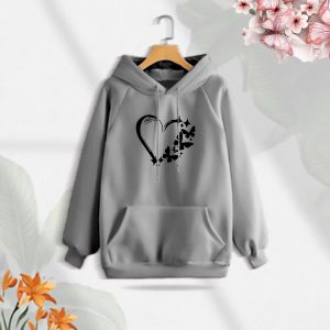 premium comfortable (gray love butterflies) ladies winter hoodie