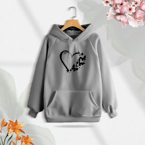 premium comfortable (gray love butterflies) ladies winter hoodie