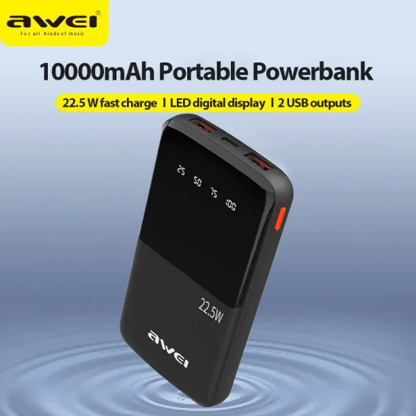 awei p10k 10000mah 22.5w pd fast charge power bank