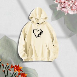 premium comfortable stylish (love butterflies off white) ladies winter hoodie