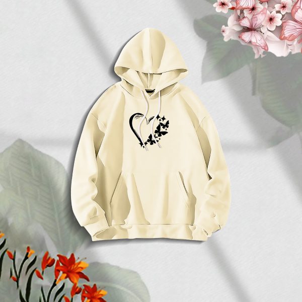 premium comfortable stylish (love butterflies off white) ladies winter hoodie