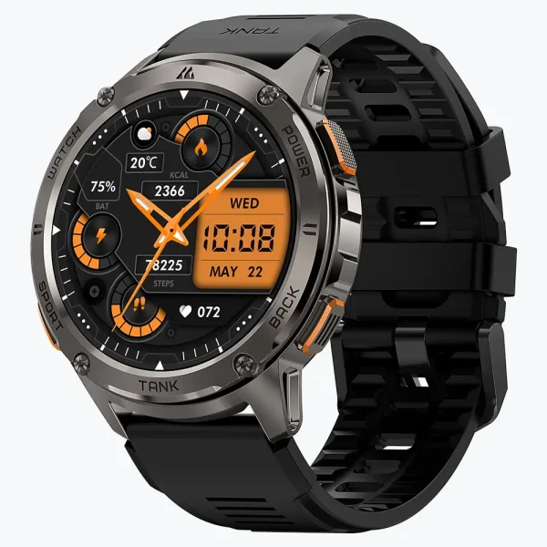 kospet tank t3 1.43″ hd amoled with 130+ sports modes military grade smart watch black