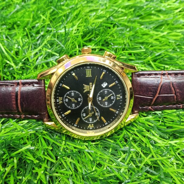 artificial leather chronograph wrist watch for men