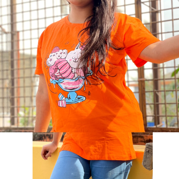 dtf printed ladies t shirt | half sleeve plain | regular fit ladies t shirt for women & girls |