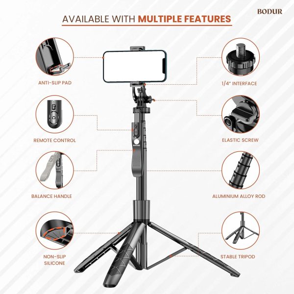 k 28 long video stand cum selfie stick tripod with remote 360° rotation phone stand with wireless remote control, with light