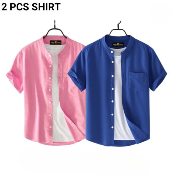 fashionable casual half sleeve shirt for men(petrol+ pink)
