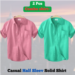 combo men's stylish half sleev casual solid shirt ( paste & pink)