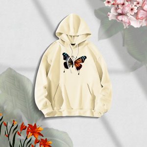 premium comfortable stylish (butterflies off white) ladies winter hoodie