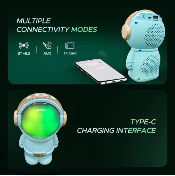 wrader x808 wireless stereo woofer bass cute gift astronaut loud portable creative active bass rgb light bluetooth speaker
