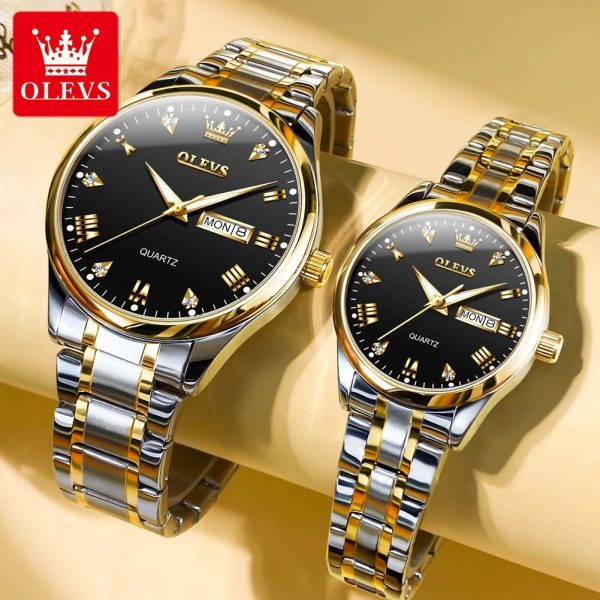 olevs 5563 waterproof stainless steel fashionable couple watches