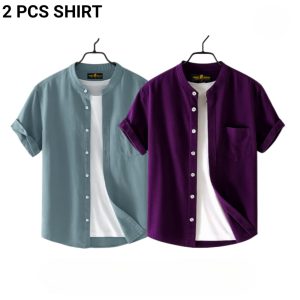 fashionable casual half sleeve shirt for men ( purple+ ash )
