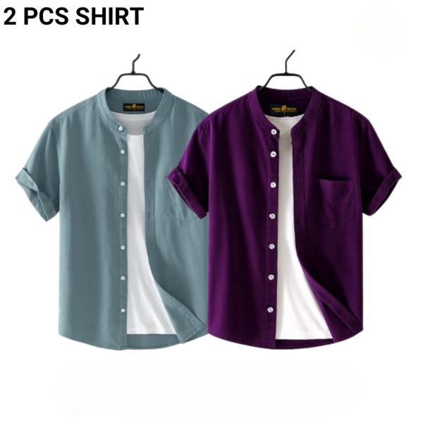 fashionable casual half sleeve shirt for men ( purple+ ash )