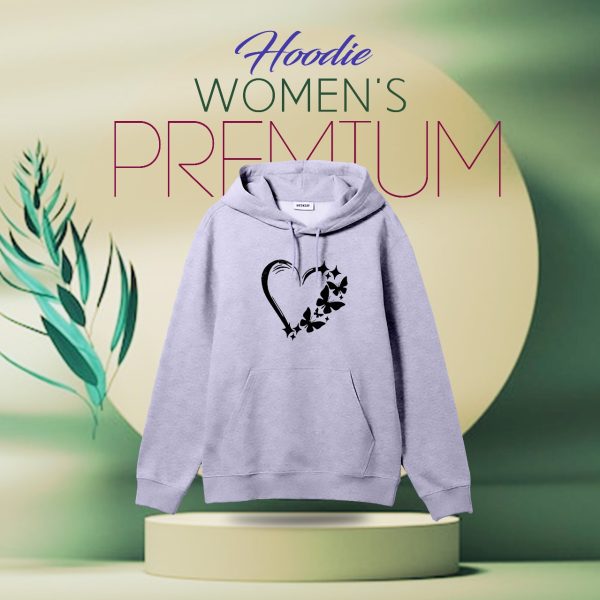 premium comfortable (love butterflies light purple) ladies winter hoodie