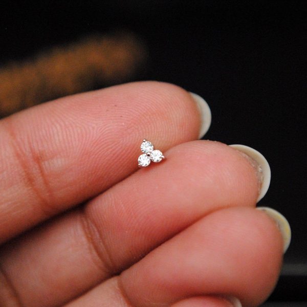 traditional gold three stone mossanite diamond cut nose pin 7 mm (with gift box)