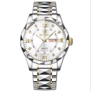 binbond 2521 luxury brand luminous quartz watch for men (silver)