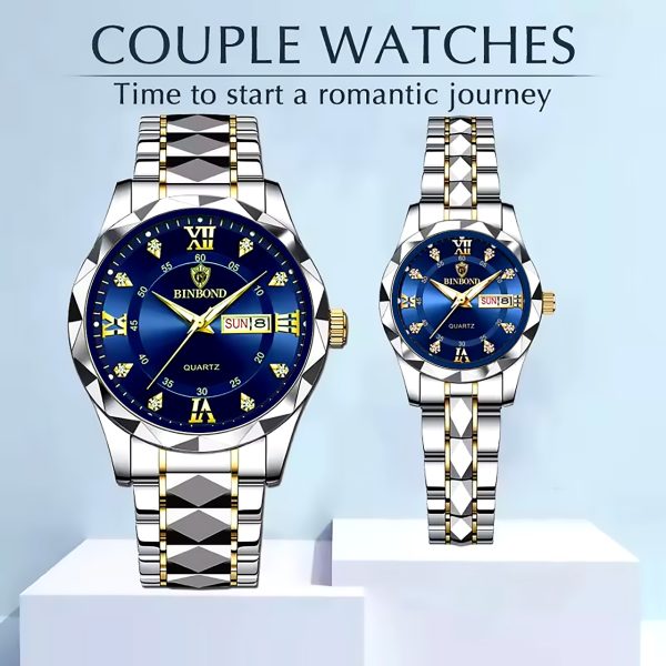 binbond top brand luxury fashion couple watches 30m week date clock sport quartz