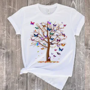 men's and women's butterfly tree classic printed t shirt.