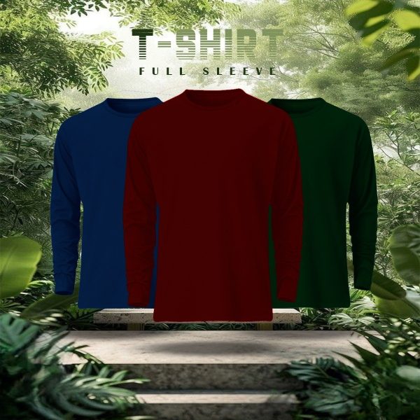 3 pcs full sleeve solid t shirt combo