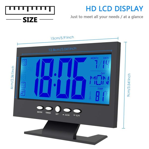 digital lcd clock with calendar, temperature sensor, alarm for table and study desk