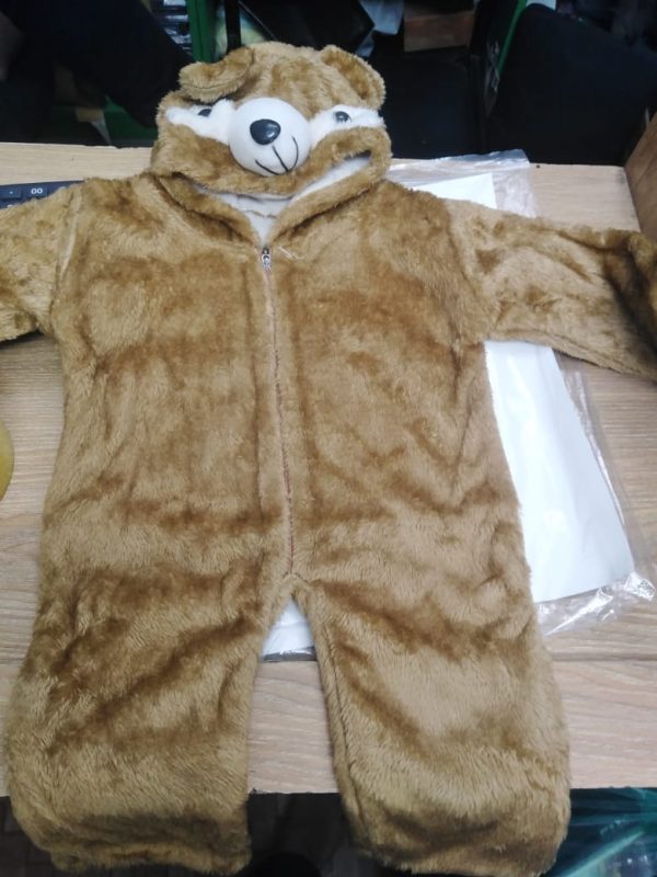 baby children's jumpsuit plush textured cartoon bear design hooded long sleeve warm romper 6 month