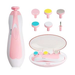glopole baby nail trimmer file with light battery operated safe electric nail clippers kit (aa) pink