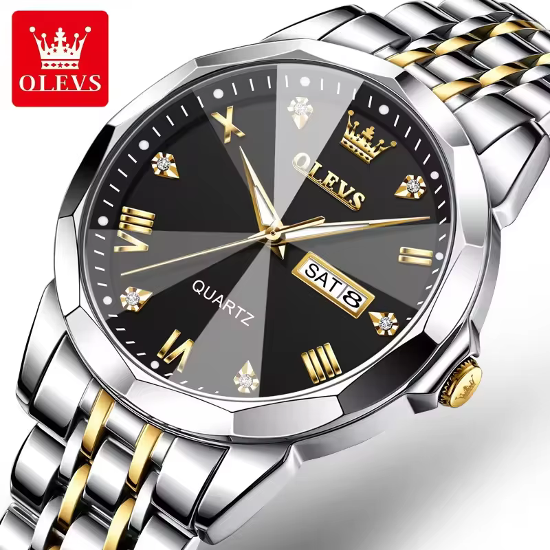 Butter Fly Lock OLEVS 9931G New Exclusive Design Quartz Watch for Men black Dail - Image 4