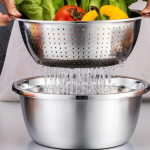 3-in-1 Stainless Steel Vegetable Cutter with Drain Basket Easy Food Prep for Southeast Asian Buyers Grater Basin for Fruits Vegetables