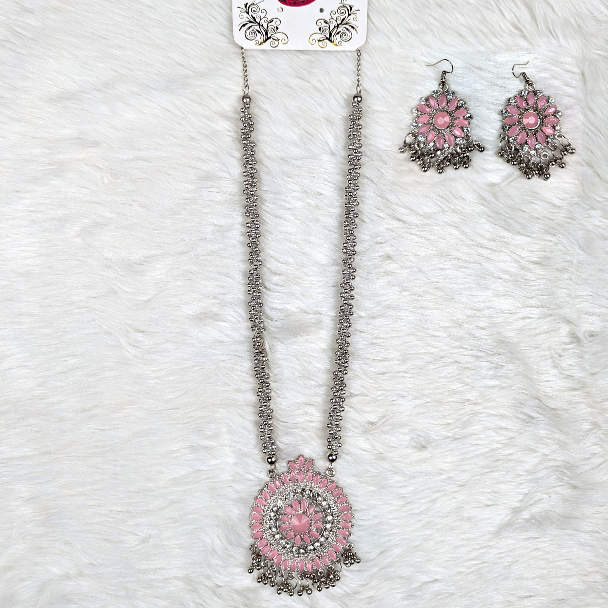 Antique Oxidized Necklace & Earrings Set – (Multiple Colors Available) - Image 5