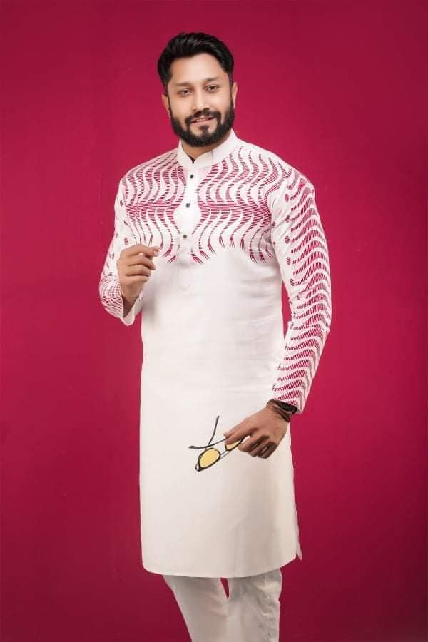 Printed Panjabi+ Wallet+ Olevs belt Watch+ Perfume Combo Pack - Image 4