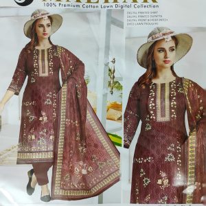 MALHAR 100% Premium cotton lawn digital printed 3 Piece