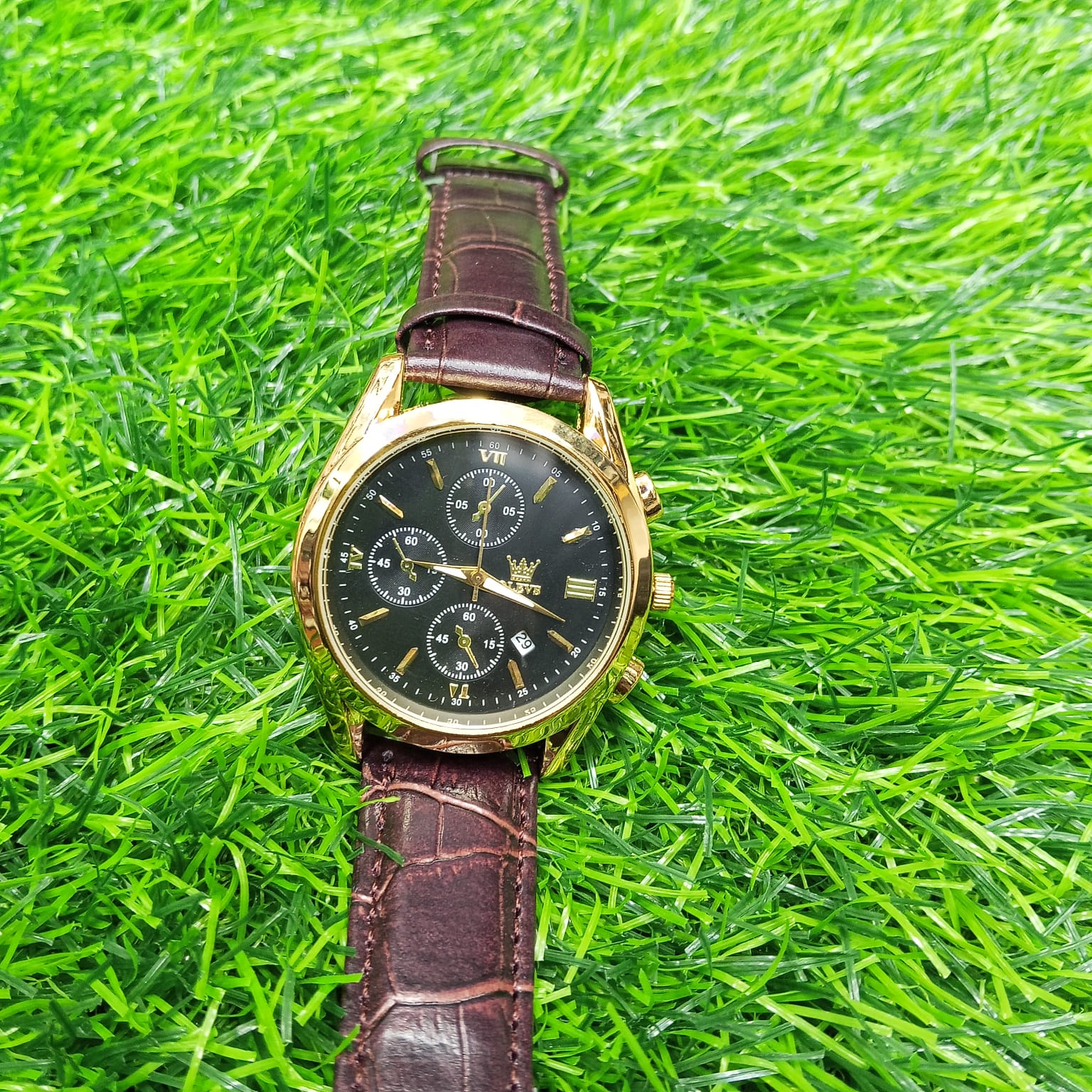 Artificial Leather Chronograph Wrist Watch For Men - Image 5