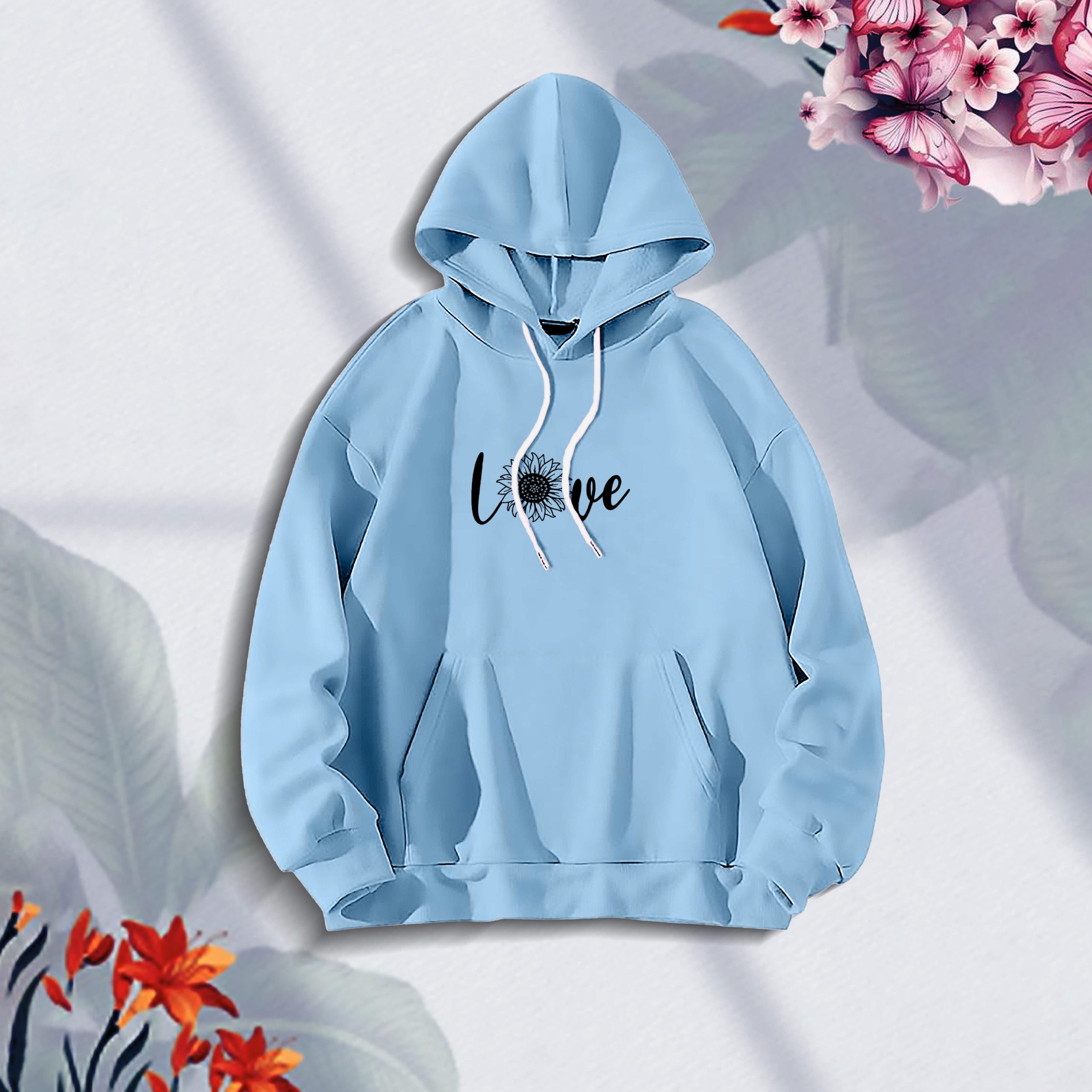 Premium Comfortable Stylish (Butterflies-Sky Blue) Ladies winter hoodie