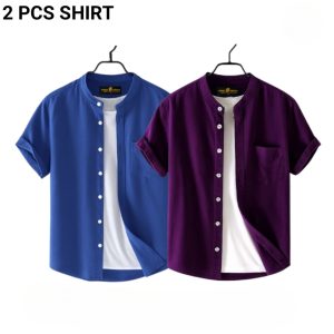 Fashionable casual Half Sleeve shirt for men (Petrol+ purple)