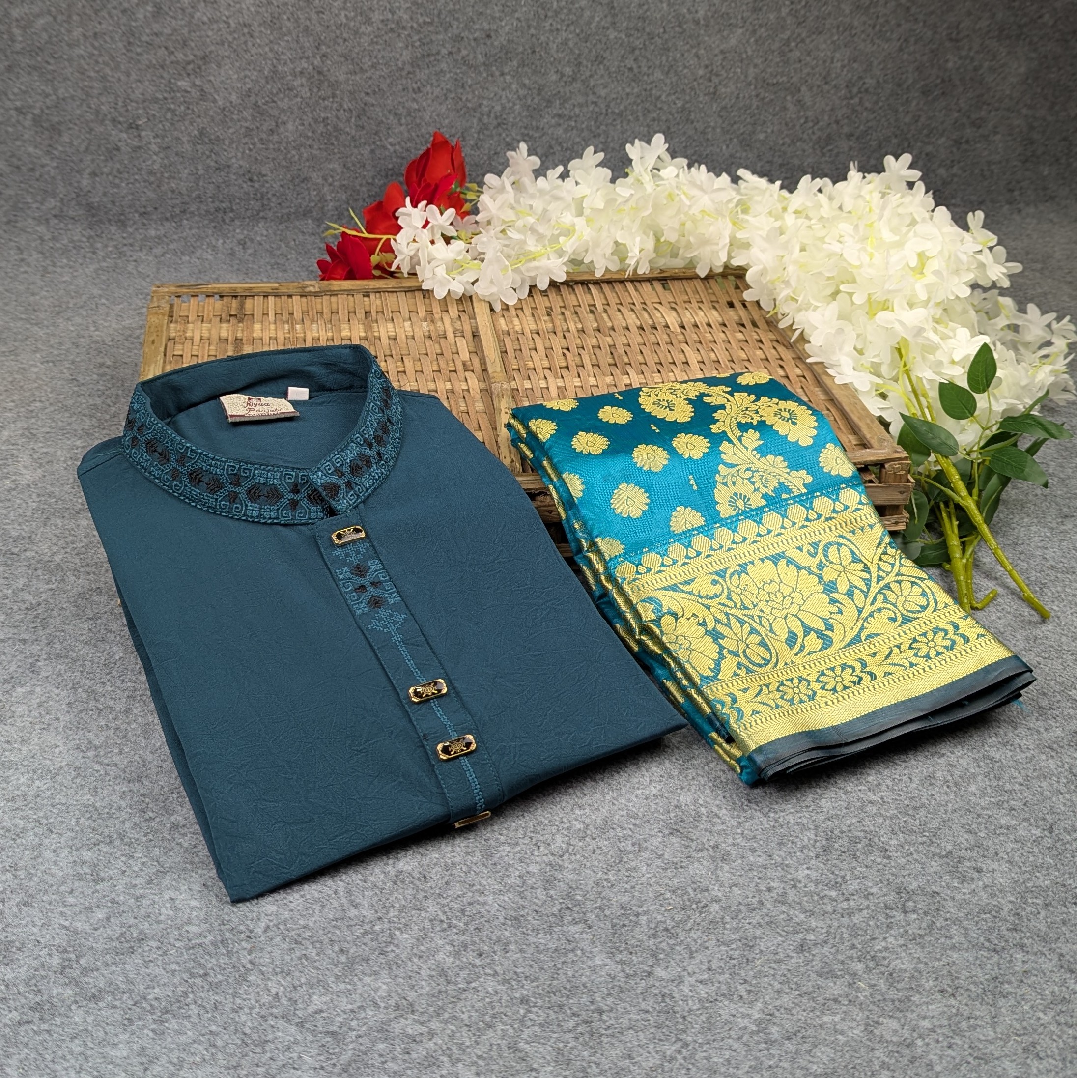 Premium Couple Set (Panjabi, Katan Saree) - Image 3