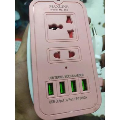 Maxline ML-604 4 USB Ports 2 Sockets Travel Multi Charger And Extension Socket With 6 Feet Cable - Image 3